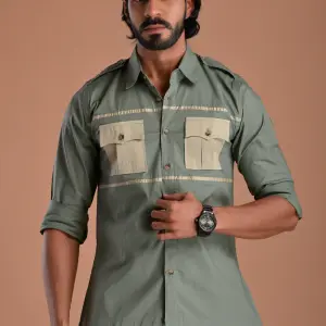 Men's Stylish Basil Green Hunting Shirt | Outdoor Comfort & Adventure